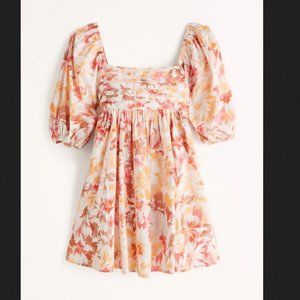 Ruched Bodice Puff Sleeve Mini Dress